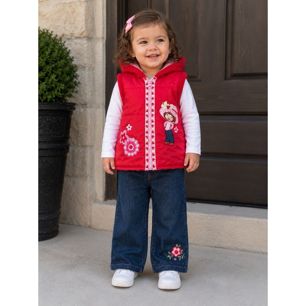 RARE! Vintage Strawberry Shortcake Outfit! 18M Puffer Vest + 24M Baby Q Jeans